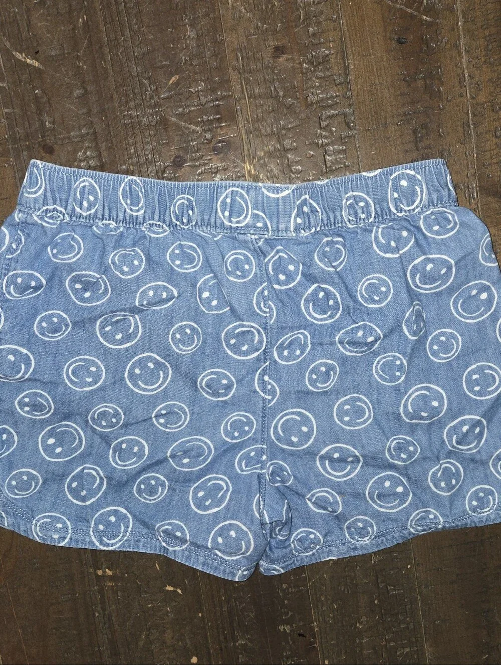 Girl's Blue White Smiley Face Pull-On Elastic Waist Shorts Size 12
